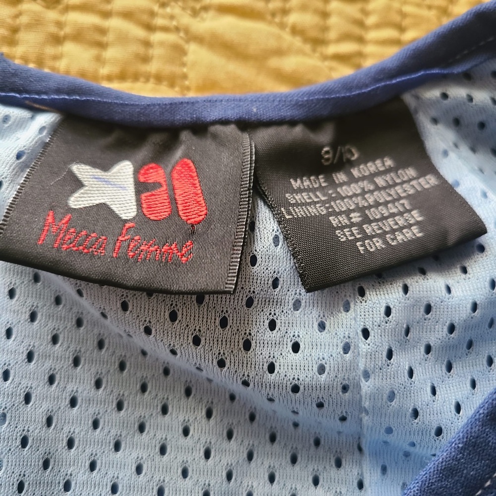 Vintage Y2K Dress M Parachute Maxi Blue Zipper Pocket Vneck Embroidered Cinch - Picture 8 of 9